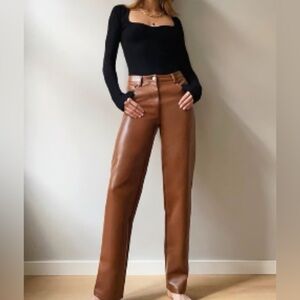 WILFRED x ARITZIA The Melina Pant High Waisted Vegan Leather Cognac Brown Size 6